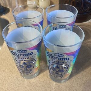 Corona  Extra DAY OF THE DEAD sugar skull pint glasses. NWOT. SET OF 4. Heavy